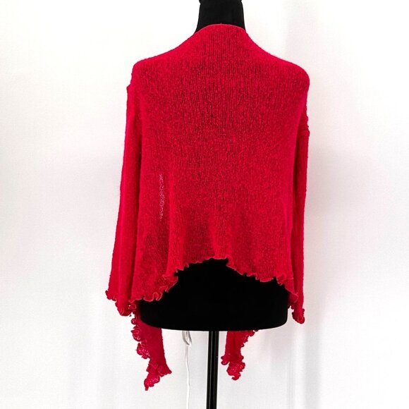 Vtg Womens Cardigan Sweater One Size Open Knit Asymmetrical Pink Ruffle Fairy - Picture 7 of 7